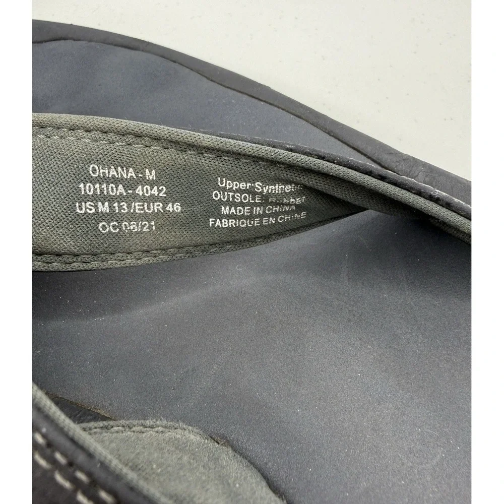 OluKai Ohana Sandals Mens 13 Black Comfort Beach Flip Flops